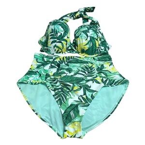 Adore Me Green and Yellow Bikini with Tropical Print